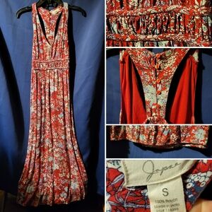 Japna Red Floral Maxi Dress